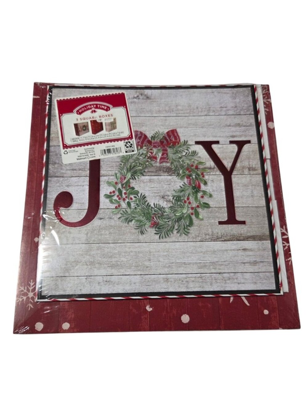 Holiday Time 3 Square Gift Boxes Christmas Joy Tree Farm Design 2 Medium 1 Small